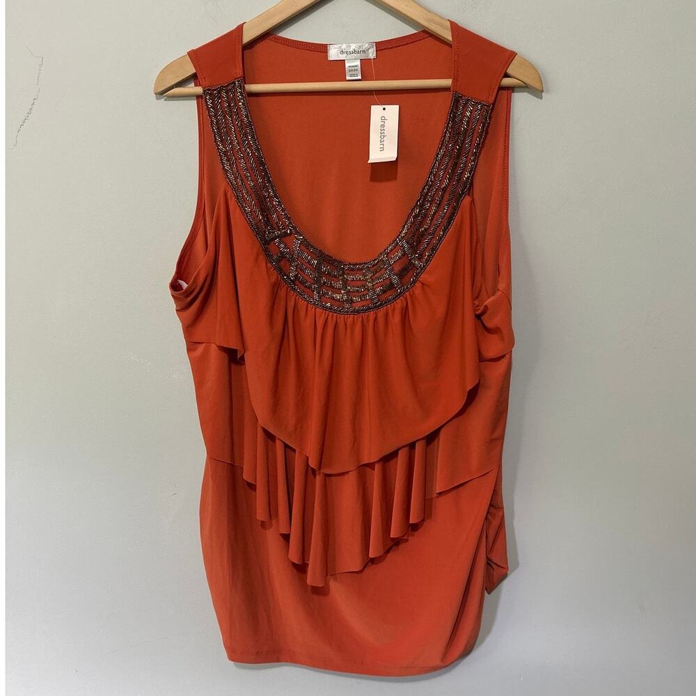 Dressbarn Top Womens 22/24 Sleeveless Orange Tiered Tank Retro Y2K Goddess Vibes